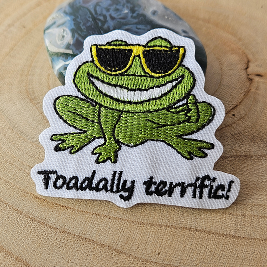 Strijk embleem  -  Iron on Patch - Kikker - Toadally terrific!