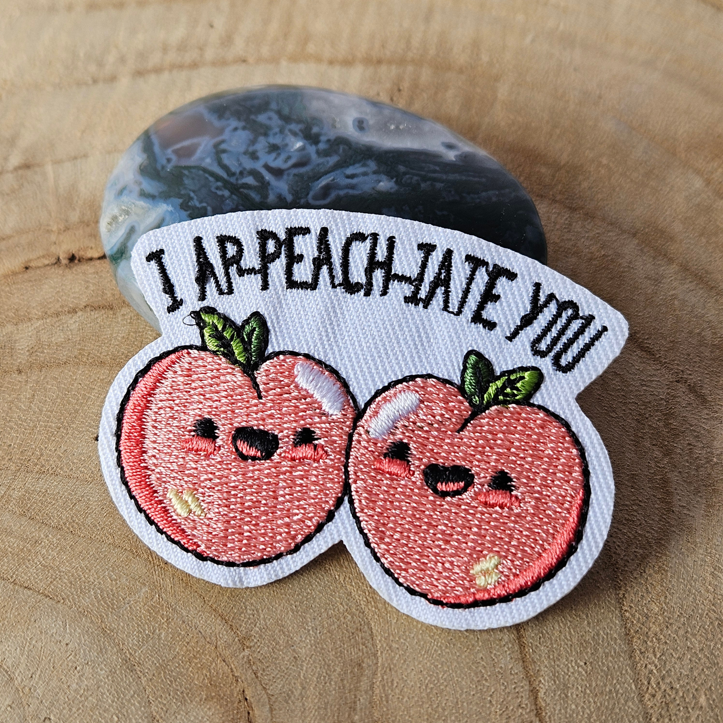 Strijk embleem  -  Iron on Patch  - Perzik - I ap peach iate you