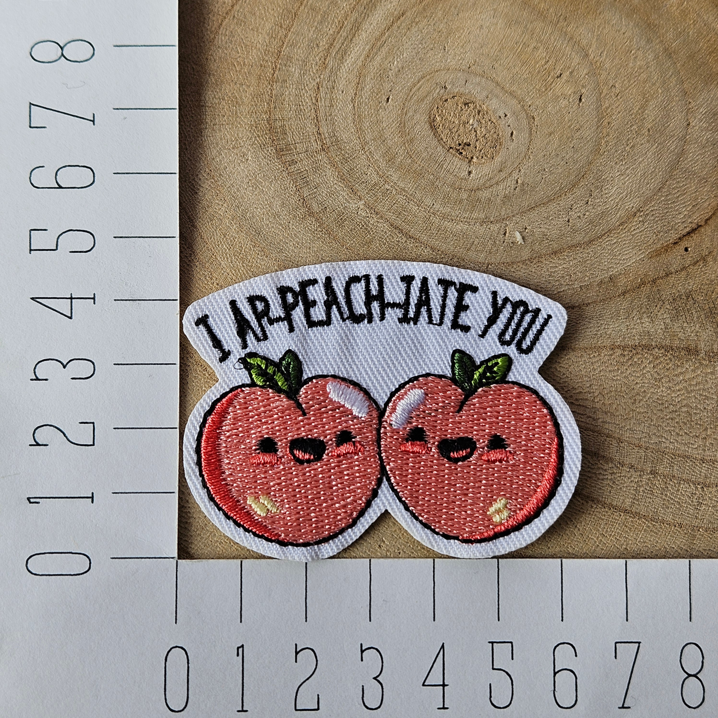Strijk embleem  -  Iron on Patch  - Perzik - I ap peach iate you