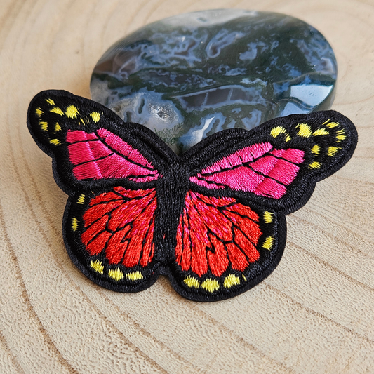 Strijk embleem - Iron on Patch - Vlinder roze / Rood