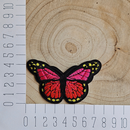 Strijk embleem - Iron on Patch - Vlinder roze / Rood
