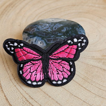 Strijk embleem - Iron on Patch - Vlinder Roze