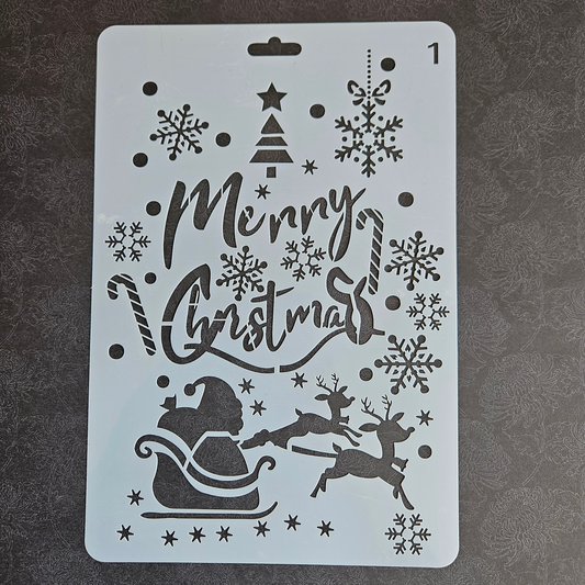 Hobby stencil Kerst - Merry Christmas, Slee met rendieren - A5+