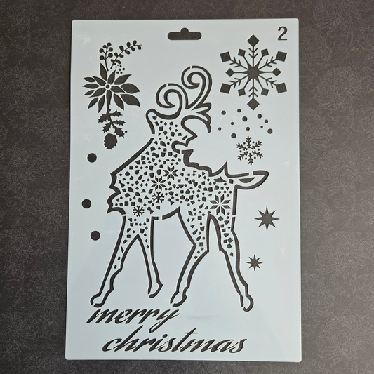 Hobby stencil Kerst - Merry Christmas, Rendier - A5+