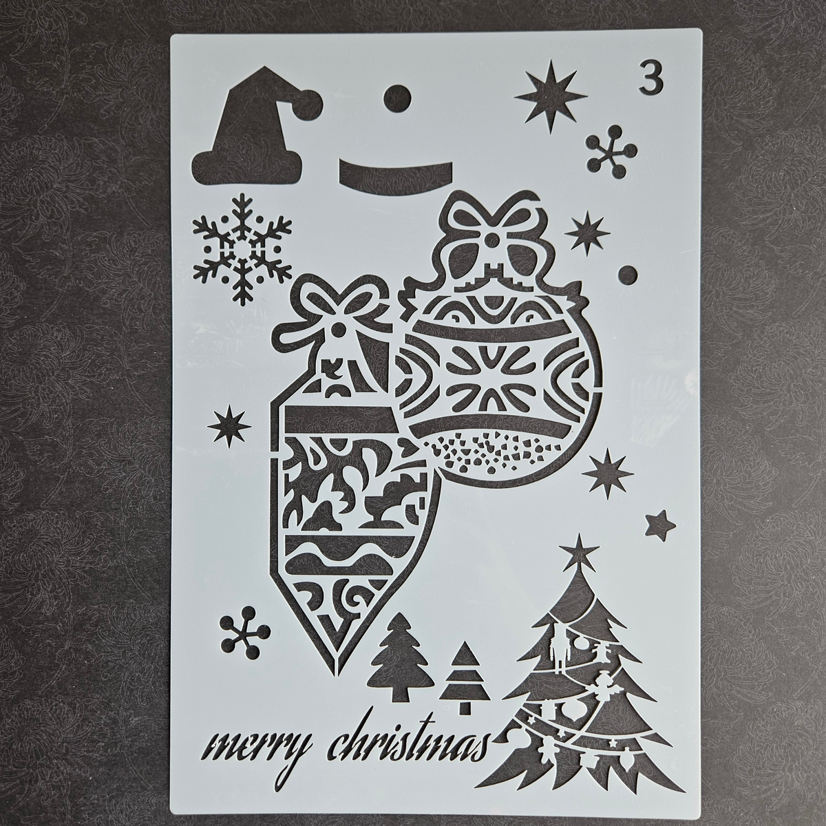 Hobby stencil Kerst - Merry Christmas, Kerstballen- A5+
