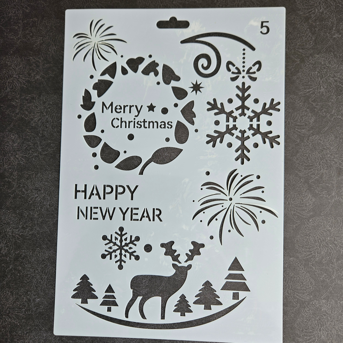 Hobby stencil Kerst - Merry Christmas, rendier, krans, sneeuwvlok - A5+