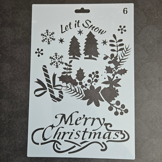 Hobby stencil Kerst - Merry Christmas, Let it snow, hulst - A5+