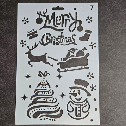 Hobby stencil Kerst - Merry Christmas, sneeuwpop, slee, kerstboom - A5+