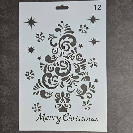 Hobby stencil Kerst - Merry christmas, kerstboom - A5+