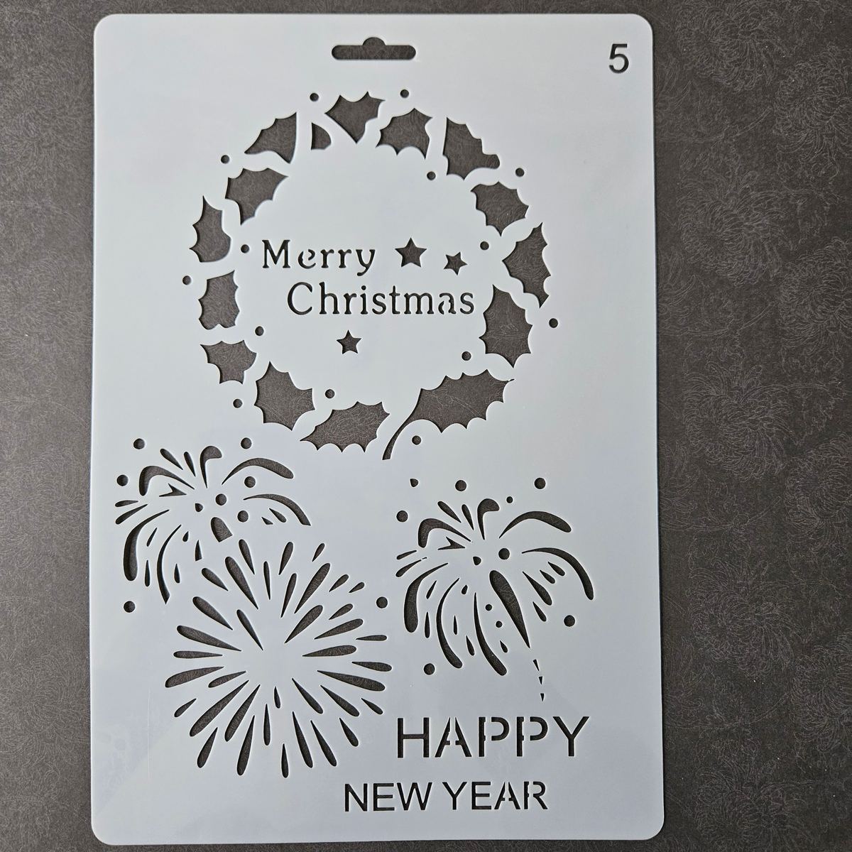 Hobby stencil -  Krans Merry Christmas, vuurwerk - A5+
