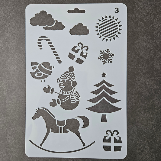 Hobby stencil -  Kerst figuurtjes sneeuwpop, candy cane - A5+