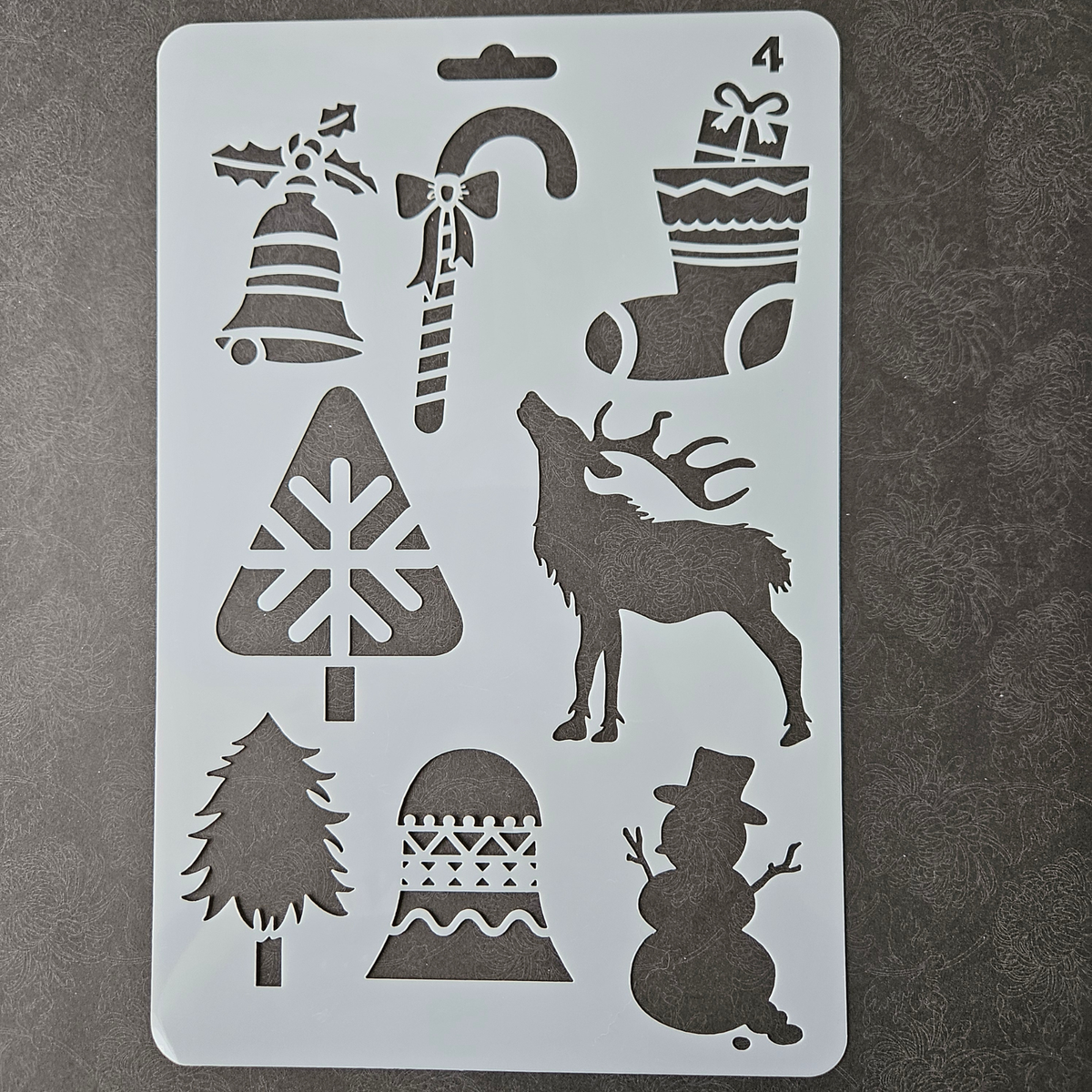 Hobby stencil - Kerst figuurtjes rendier, kerstboom, bel - A5+