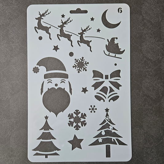 Hobby stencil - Kerst figuurtjes Kerstman, slee, rendieren - A5+