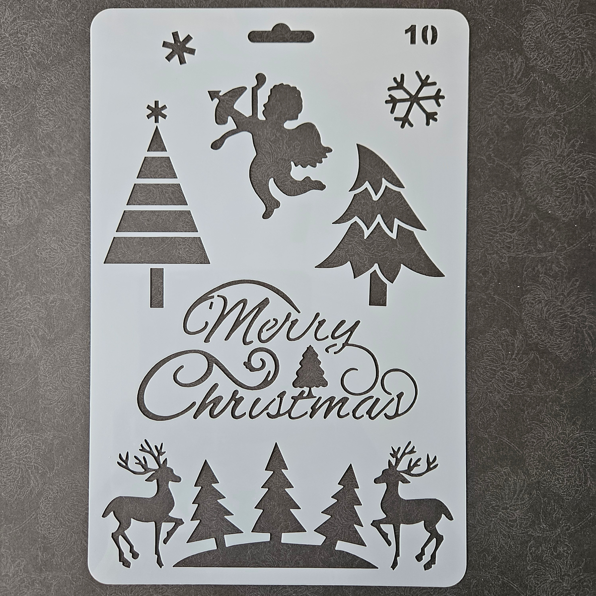 Hobby stencil -  Merry Christmas engel, bomen, rendieren - A5+