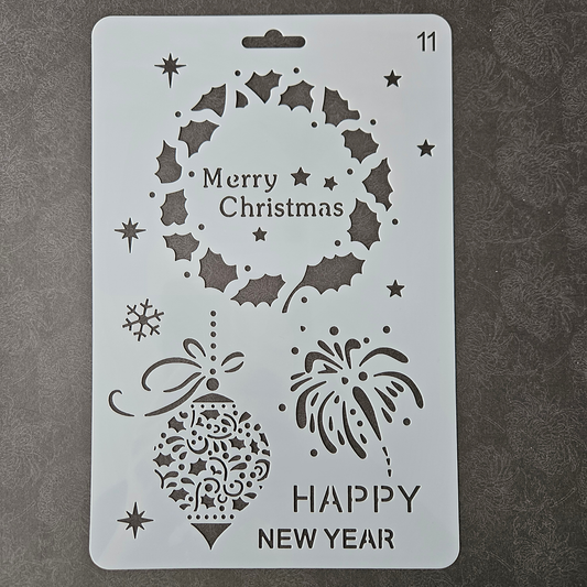 Hobby stencil -  Kerst krans Merry Christmas, kerstbal - A5+