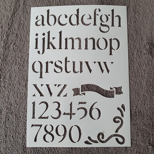 Hobby stencil Alfabet kleine letters en cijfers - A5