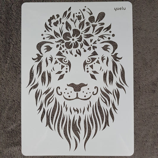 Hobby stencil Leeuw met bloemen - A4