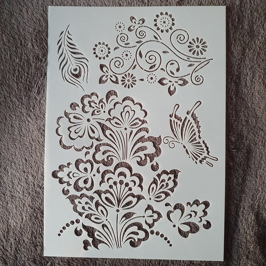 Hobby stencil Vlinder met struik - A4