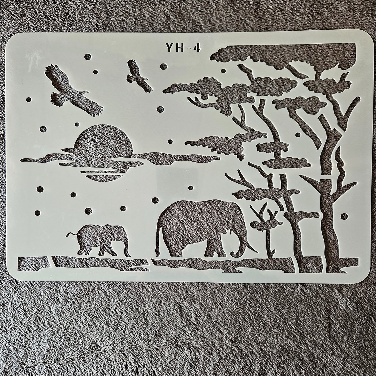 Hobby stencil - Scene Olifanten op de savanne  - A4