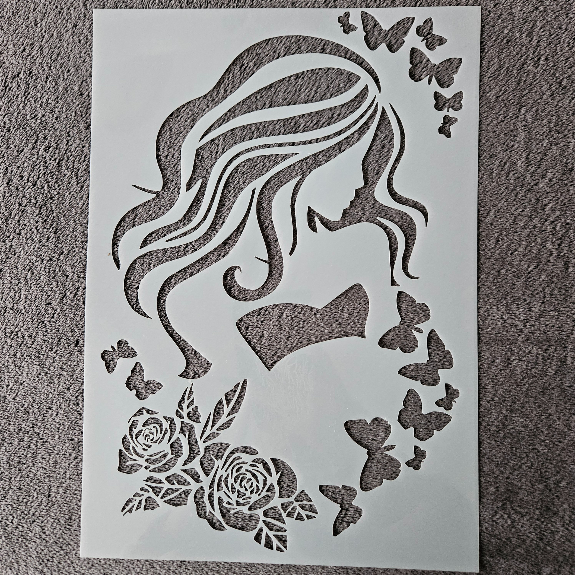 Hobby stencil Vrouw met rozen - A4