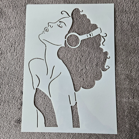 Hobby stencil Vrouw met koptelefoon - A4