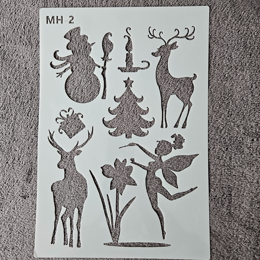 Hobby stencil - Rendier, sneeuwpop, elfje - A4