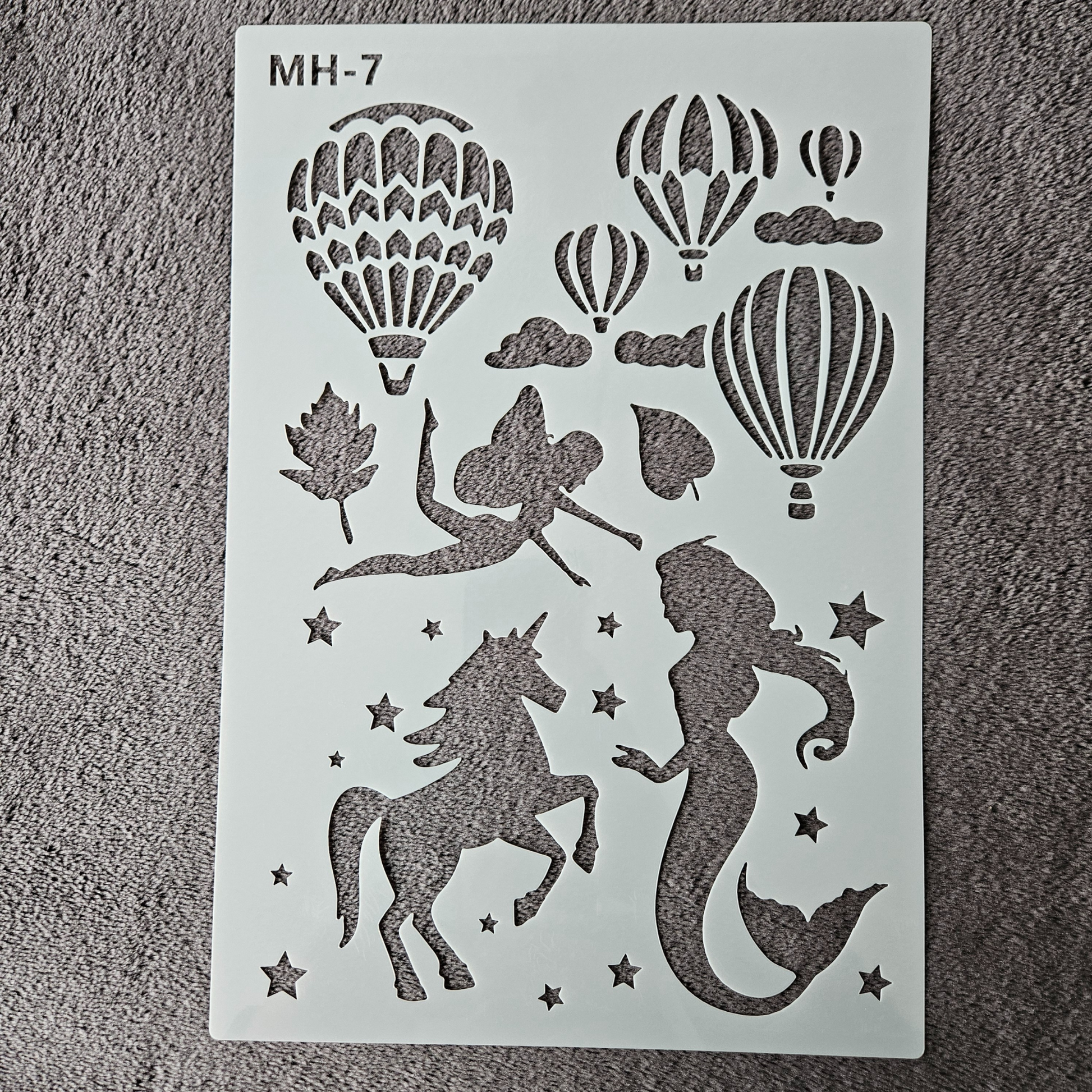 Hobby stencil - Eenhoorns, zeemeermin, luchtballon - A4