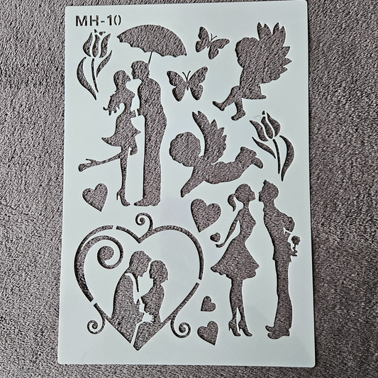 Hobby stencil - Cupido, love koppels - A4