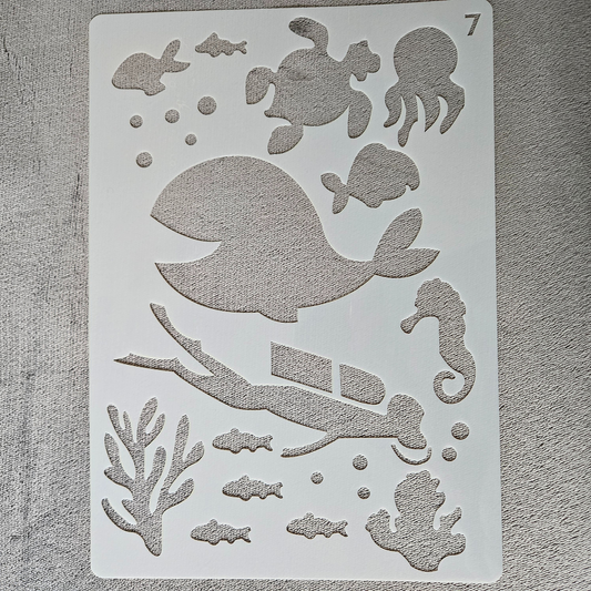 Hobby stencil - Zeedieren met duiker - A4