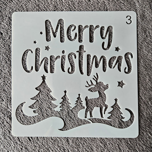 Hobby stencil Merry Christmas Rudolf in het bos