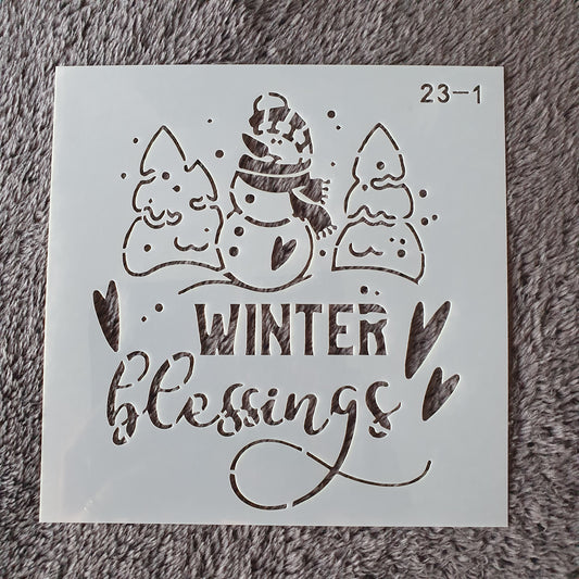 Hobby stencil Kerst - Winter blessings sneeuwpop 