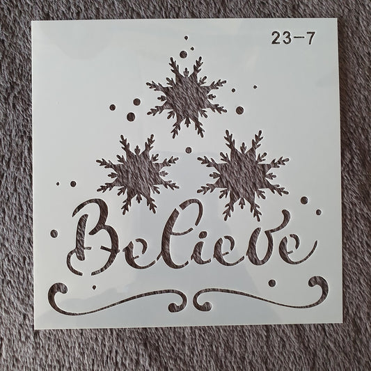 Hobby stencil Kerst - Believe sneeuwvlokken