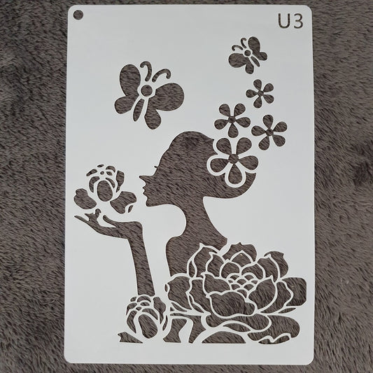 Hobby stencil Vrouw met bloemen - A5