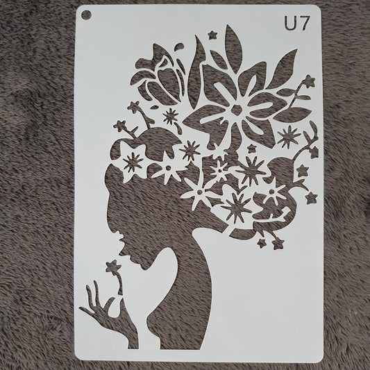 Hobby stencil Vrouw met bloemenhaar - A5