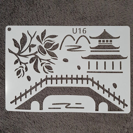 Hobby stencil Brug en tempel - A5