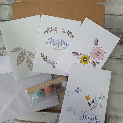 Dotting art - 4 Kaarten - Bloemen