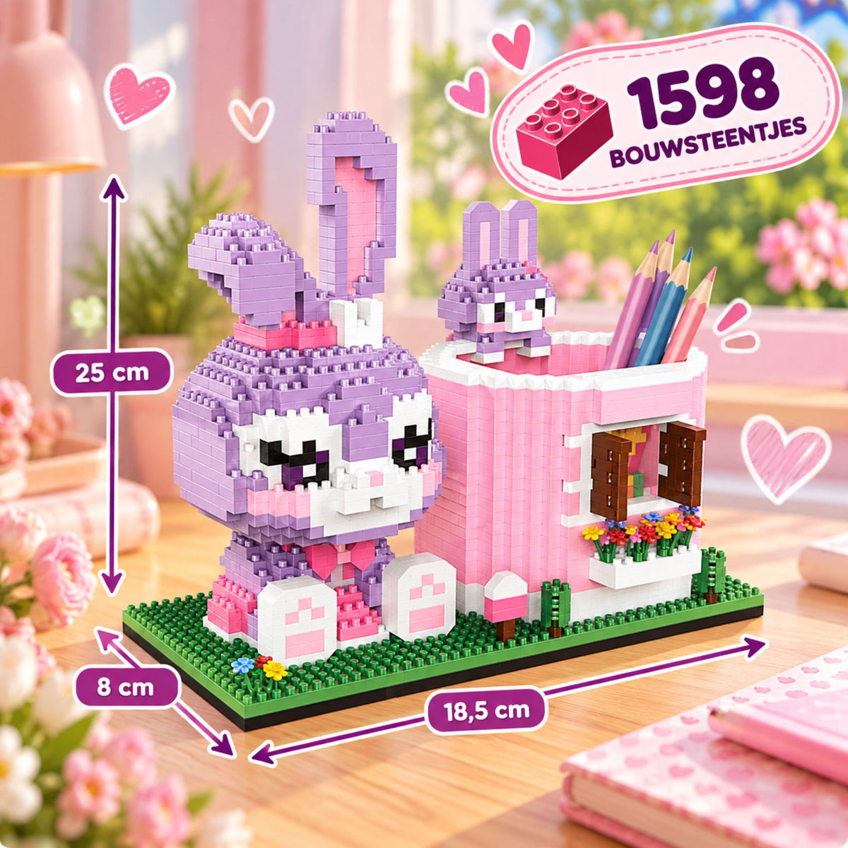 Nano blocks - Pennenbakje konijntje - 1598 bouwblokjes