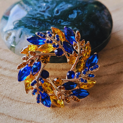 Broche - Krans blauw geel - Kerst