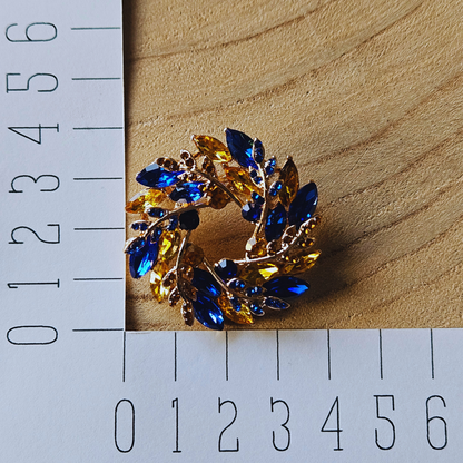 Broche - Krans blauw geel - Kerst