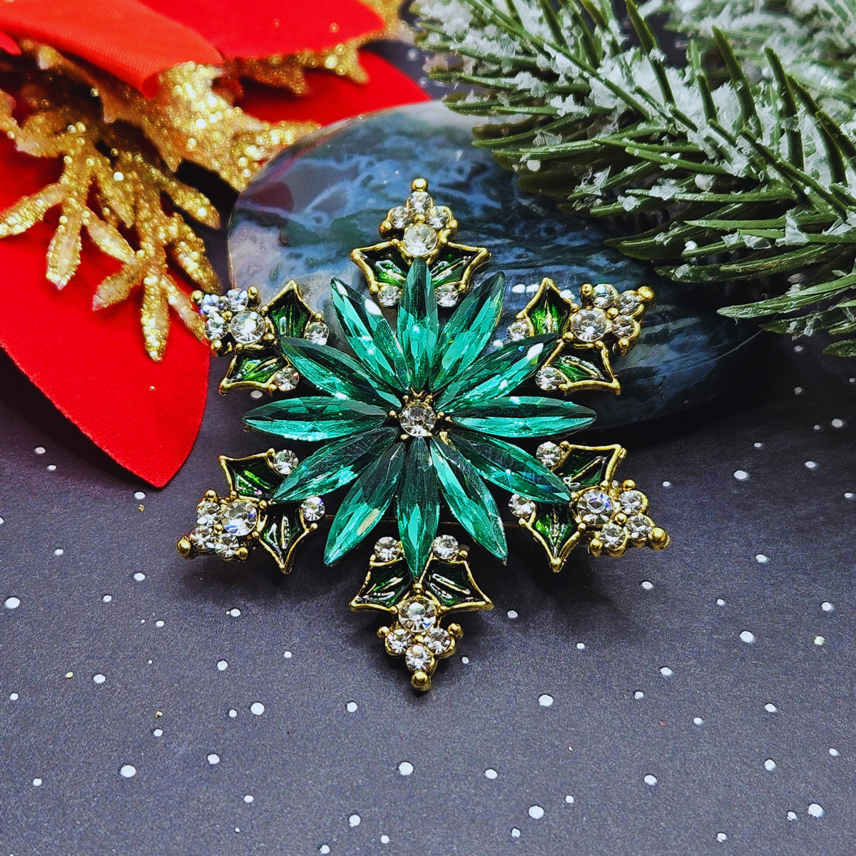 Broche - Sneeuwvlok - groen