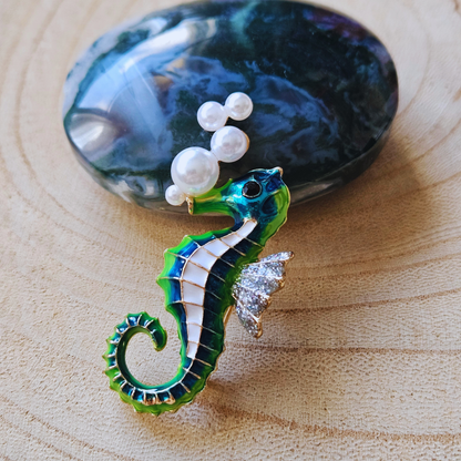 Broche - Zeepaardje blauw groen