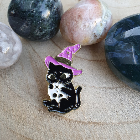 Enamel pin kat met hoed