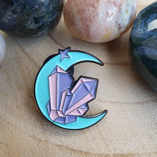 Enamel pin - Maan met edelstenen