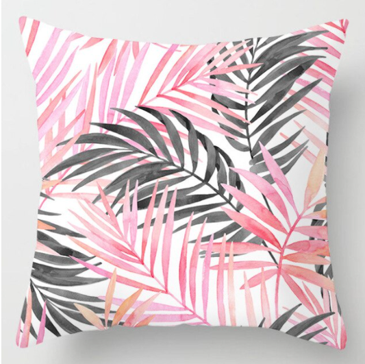 Kussenhoes - Wit met roze bladeren