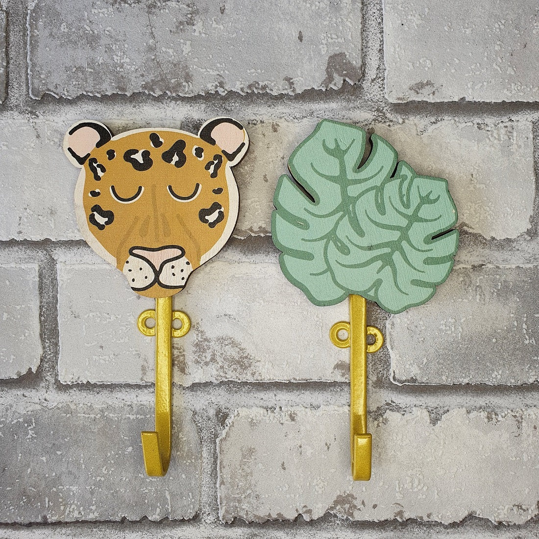 Kapstokhaakjes jungle cheeta en blad - 2 stuks