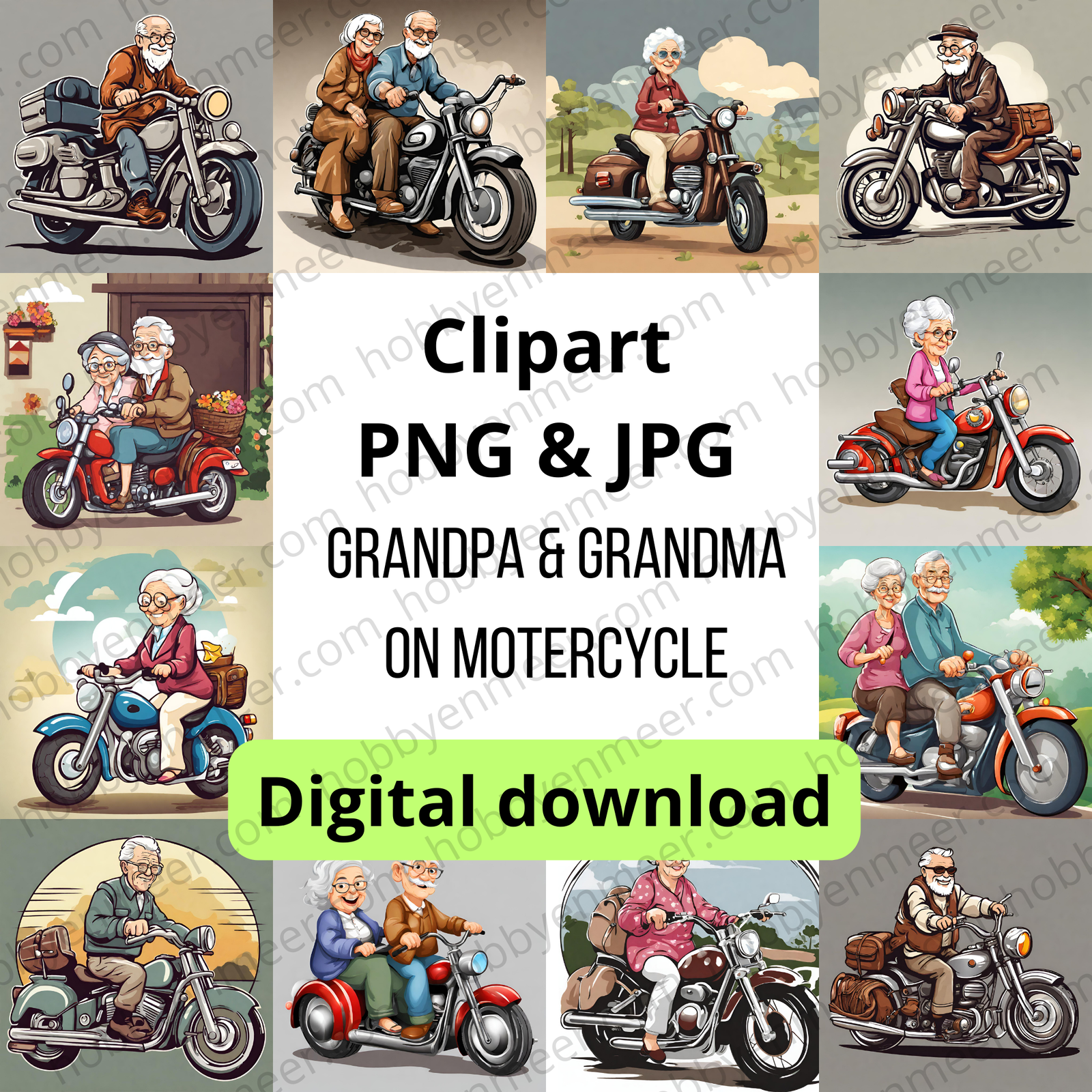 Clipart - Sublimatie - Opa en oma op de motor - Hobby en meer  