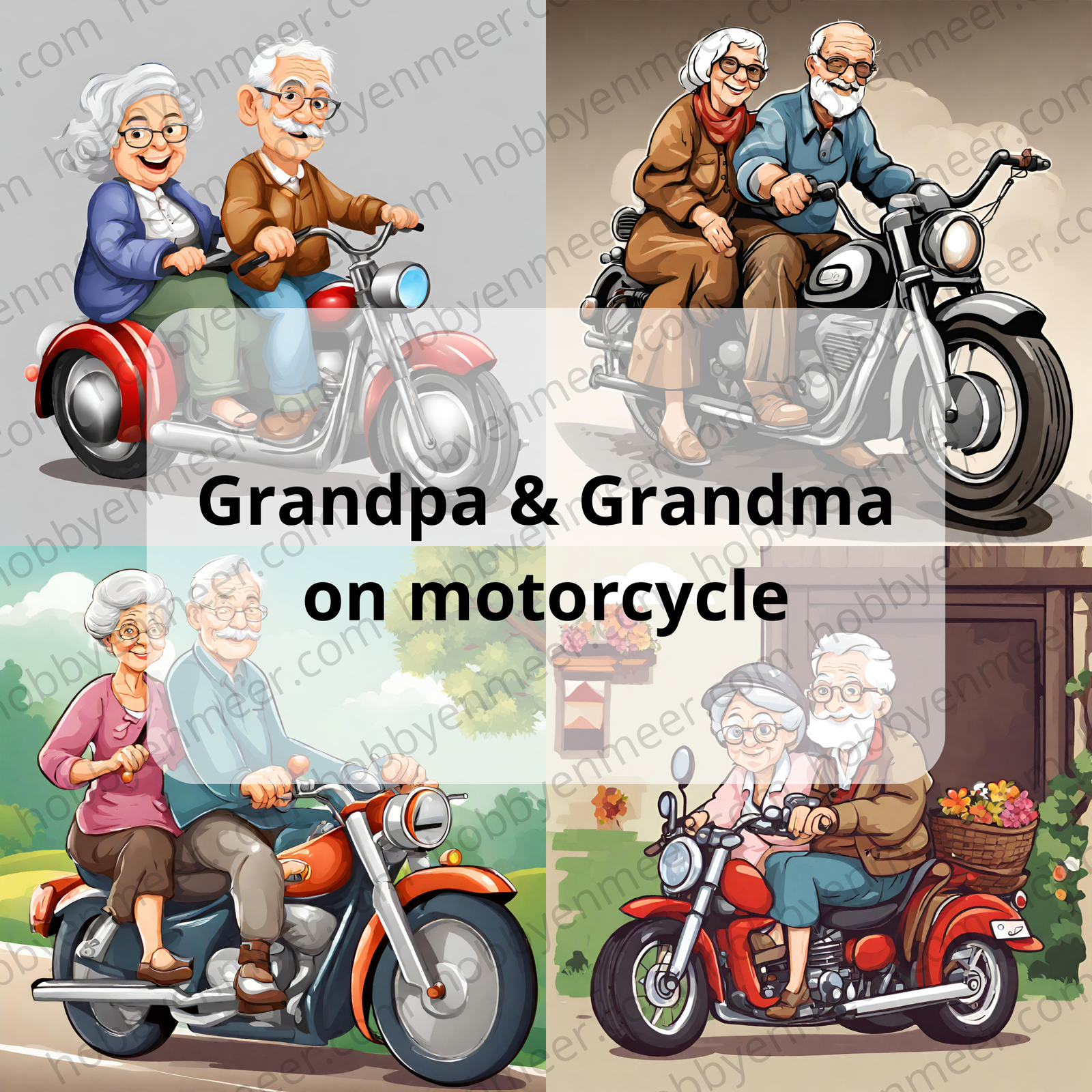 Clipart - Sublimatie - Opa en oma op de motor - Hobby en meer  