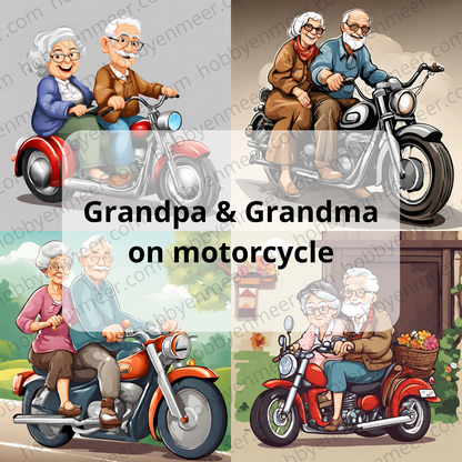 Clipart - Sublimatie - Opa en oma op de motor - Hobby en meer  