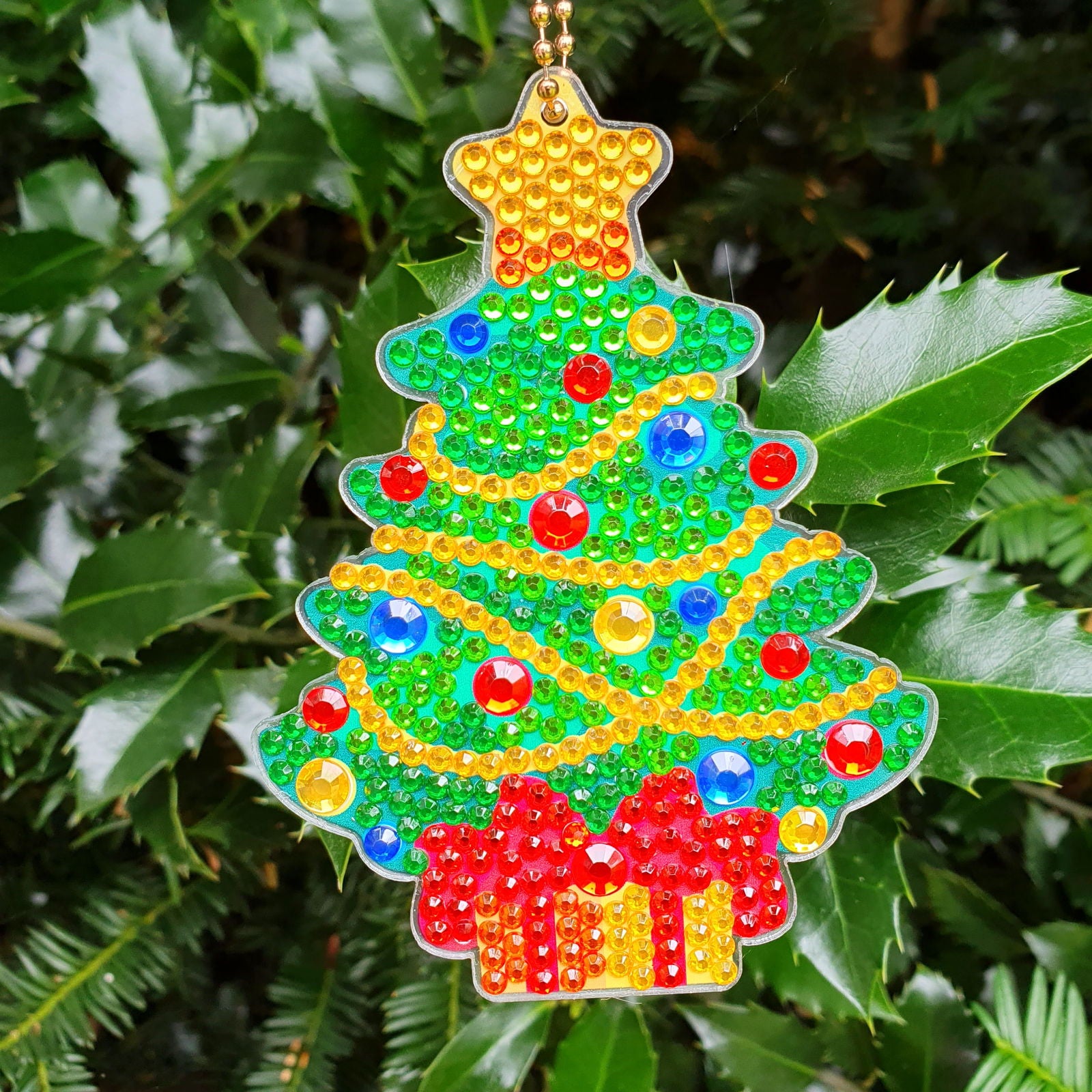 Diamond painting - Sleutelhanger Kerstboom- Ronde steentjes - Hobby en meer  
