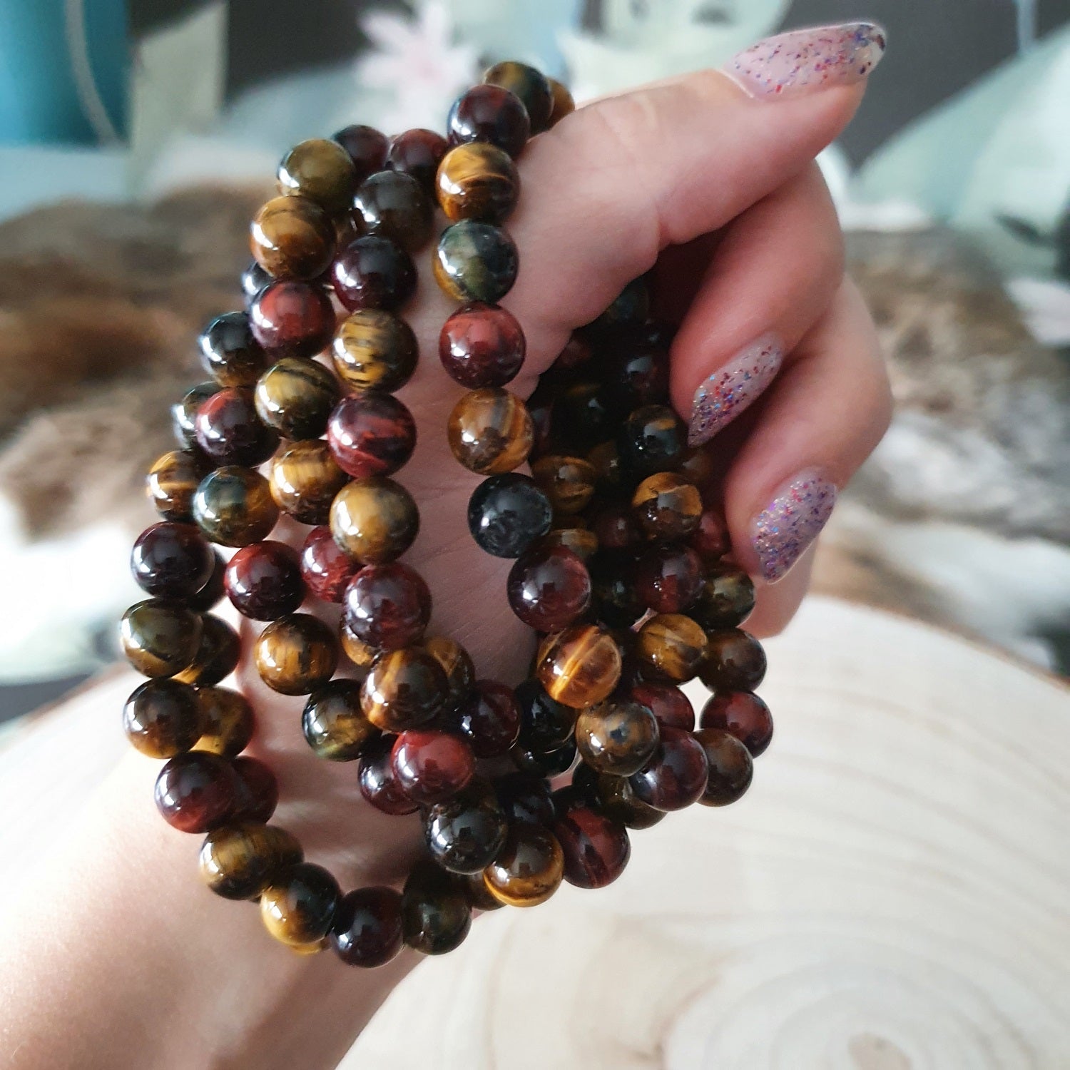 Edelsteen armband - Tijgeroog - 8mm kralen - Hobby en meer  